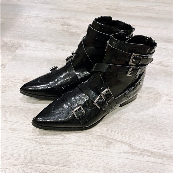 Hope Avenue Shoes - NWT Black Shiny Pointed Buckle Bootie Short Boots